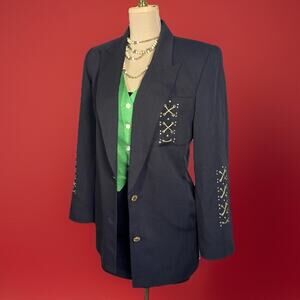 Vintage Criscione New York | Black Power Blazer| Gold Accents | Old Money | 1980